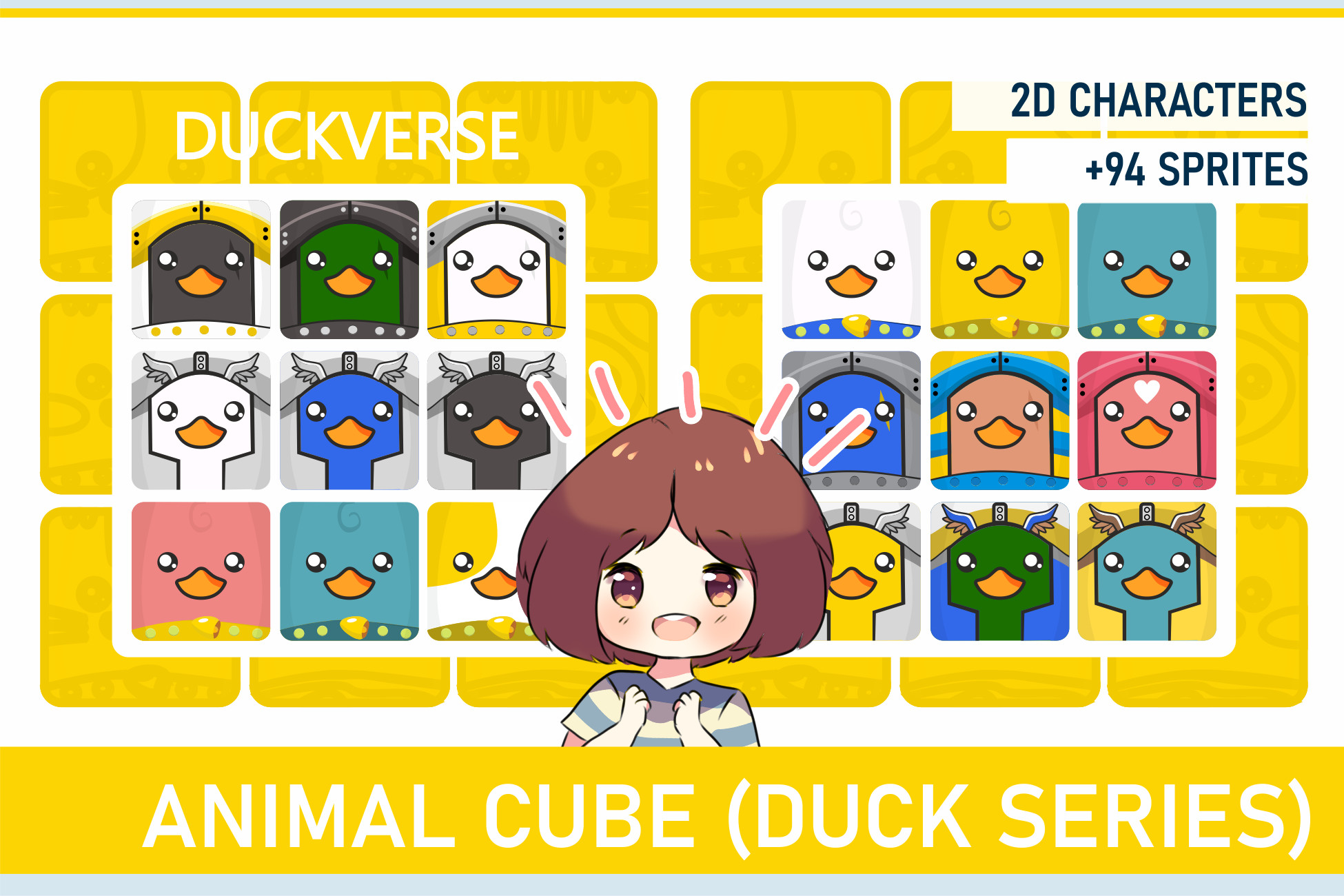 2D Character Duck Cube Pack, Free Asset, Multiplatform Ready, Game Asset